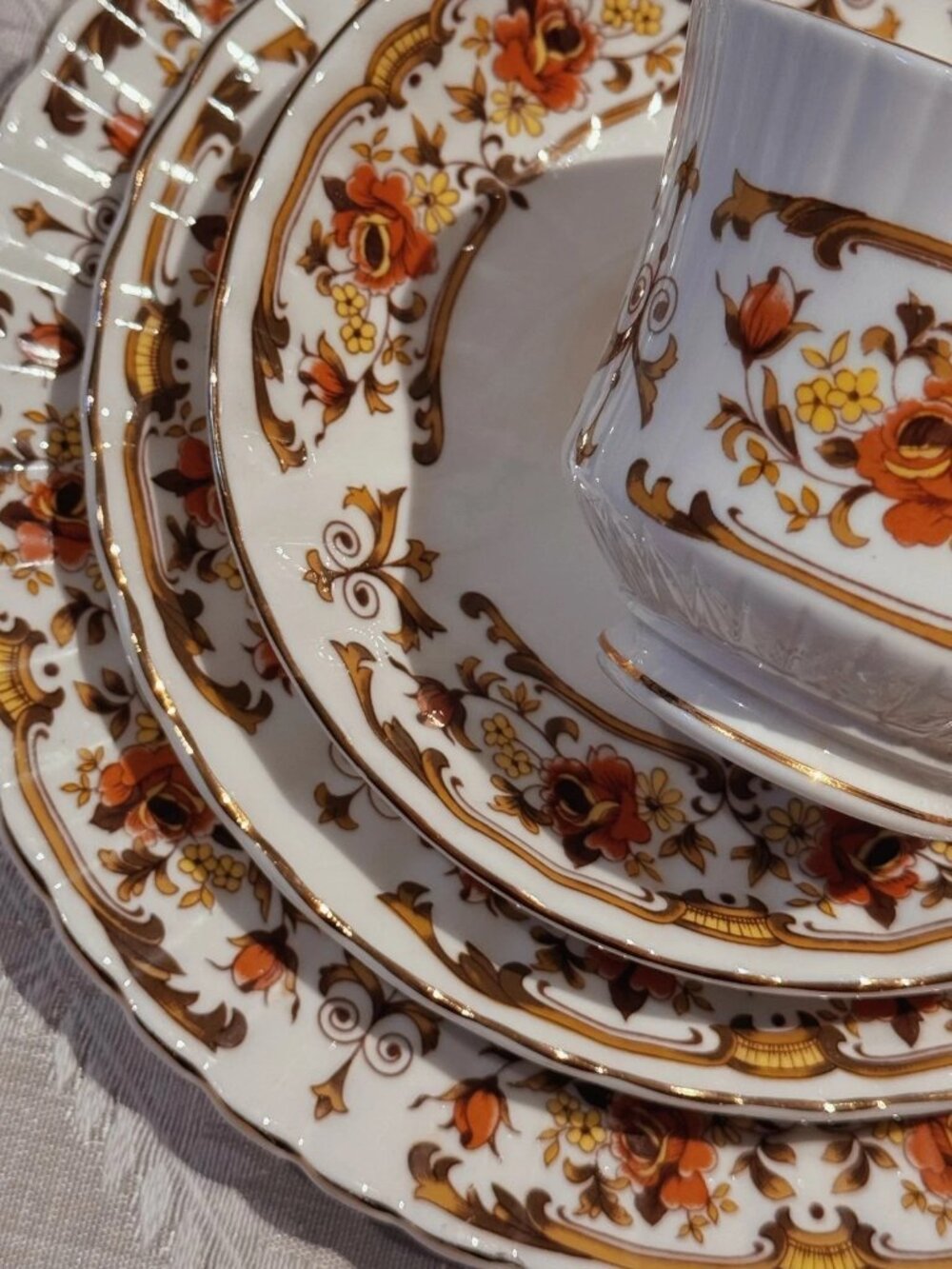 Royal Stafford Fine Bone China Tea Set 13Pc Pattern 8241 Orange Flowers Vintage